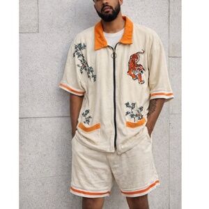 Tombolo Crouching Tiger Cabana Shirt (Medium) Matching Shorts Set (Small) Unisex